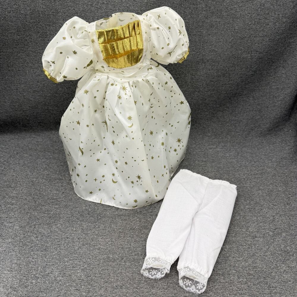 Vintage 12" Celestial Star Doll Dress & Lace Pants Outfit White Gold Angel Fairy